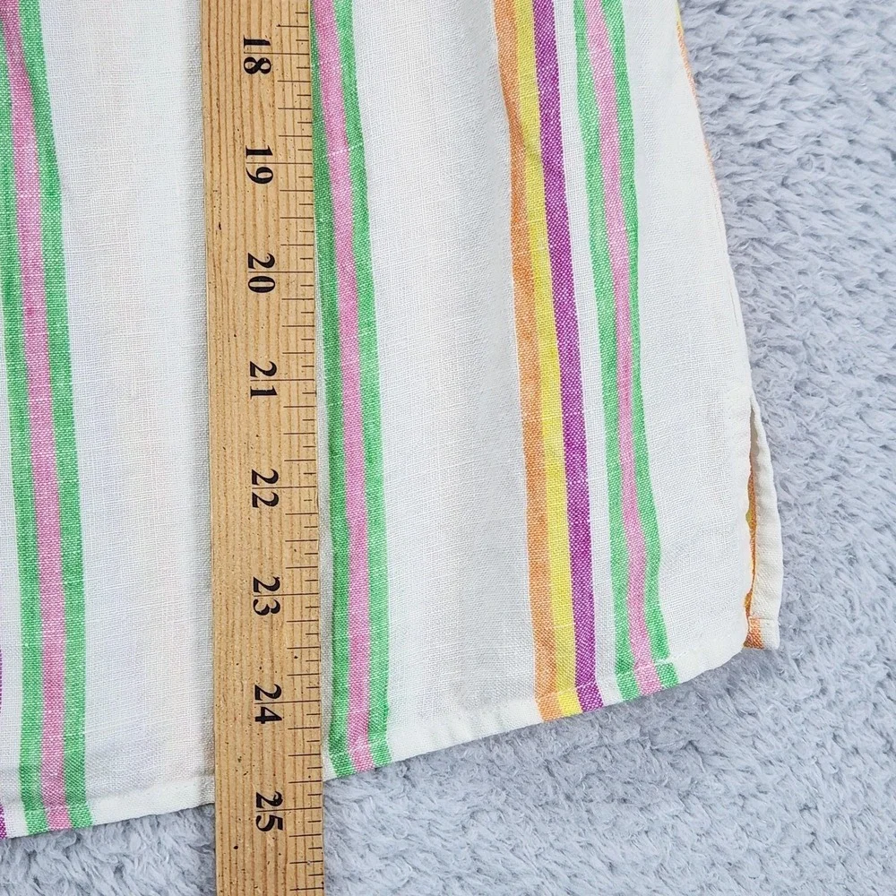 Boden Linen Tunic Blouse Womens 4 Multicolor Stripe 3/4 Sleeve Button Boat Neck - Picture 6 of 12